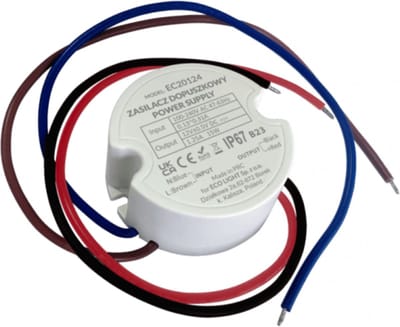 Voeding voor de aansluitdoos fi60 1,25A 15W 12V IP67 50x22mm