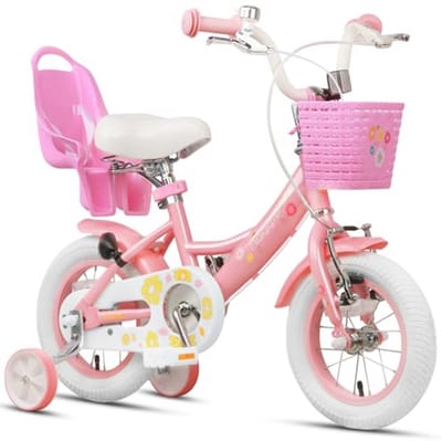 Meisjesfiets 12-20 inch voor avontuurlijke kinderen, prinsessenstijl met poppenzitje, mand en trainingswielen