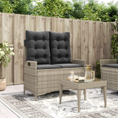 vidaXL - Tuinbankje - verstelbaar - met - kussens - poly - rattan - lichtgrijs