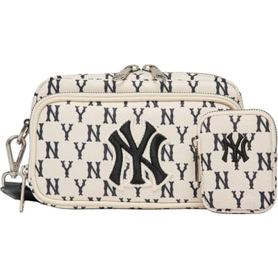 MLB Monogram Serie Letter Groot Logo Geborduurd Vintage Bloemendruk NY Yankees Polyester Schouder Crossbody Tas Mini Unisex Tassen 3ACRS012N-50CRD Black White white