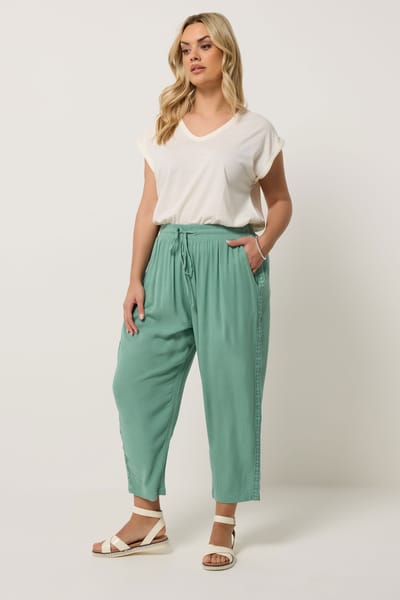 Yours Mint Cropped Broek Met Gehaakte Zijkanten Size 42