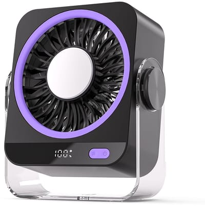 USB-bureau ventilator - 5 snelheden - mini stille ventilator met turbo luchtstroom - oplaadbaar - 7 bladen - LED-display - voor slaapkamer - kantoor - keuken - grijs