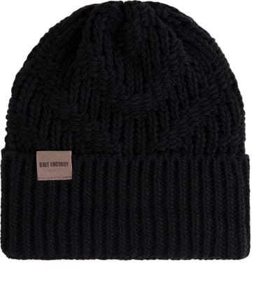 Knit Factory Sally Gebreide Muts Heren & Dames - Beanie hat - Zwart - Grofgebreid - Warme zwarte Wintermuts - Unisex - One Size