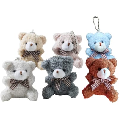 30 stuks/partij 8cm Schattige Cartoon Mini Strik Beer Pluche Pop Speelgoed Tas Sleutelhanger kleine sleutelhanger cadeautjes gray