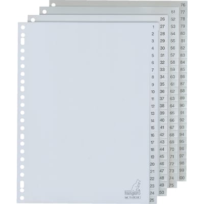 Kangaro tabbladen - A4 - PP 120 micron - grijs - 23-gaats - 100-delig cijfers