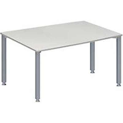 Schäfer Shop Genius vergadertafel MODENA FLEX, ton, 4-poots vierkante buis, B 1400 x D 1000/800 x H 720-840 mm, lichtgrijs/blank aluminium RAL 9006