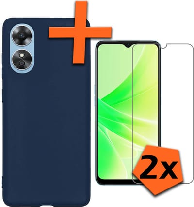 Hoes - Met 2x Screenprotector - Geschikt voor OPPO A17 - Sterk & Shockproof - Back Cover - Siliconen Case - Telefoon Hoes - Donkerblauw