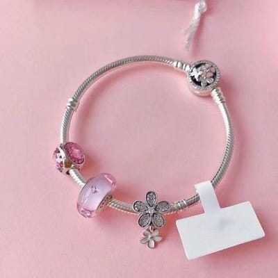 Nieuwe 925 Sterling Zilveren Exquise Orchidee Hanger, Glaskralen En Bloemenknop Armband Past Op Originele Pan Bedel Doe-Het-Zelf Sieraden 17CM gray