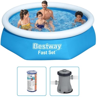 Bestway Fast Set Opblaasbaar zwembad - 244x61 cm - Rond - Met filterpomp - Zwembad - Filterpomp - Opblaasbaar Zwembad - Zwembad Filter - Zwembad Waterkwaliteit