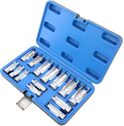Lunekiss Flare nut dopsleutelset 14-delig professioneel - brandstofleiding en remleiding set 8-22 mm, 3/8 en 1/2 inch doppen