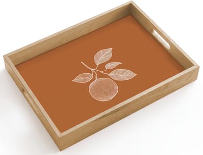 Dienblad hout 40x30 cm - Schootdienblad - Sinaasappel - Getekend - Bladeren - Bruin - Borrelplank rechthoek - Plateau dienbladen
