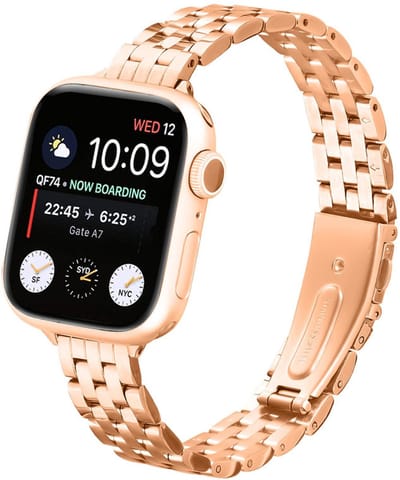 RVS bandje - geschikt voor Apple Watch 1/2/3/4/5/6/7/8/9/10/11/ SE (1,2,3) met maat 38 mm / 40 mm / 41 mm en 42 mm (Watch 10/11) - smalle stalen band met vlindersluiting - rosegoud