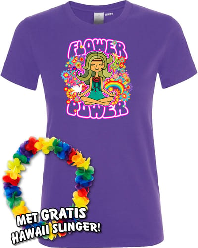 Dames T-shirt Hippie Girl Meditation Flower Power | Toppers in Concert 2022 | Carnaval | Carnavalskleding dames heren | Paars dames | maat XS