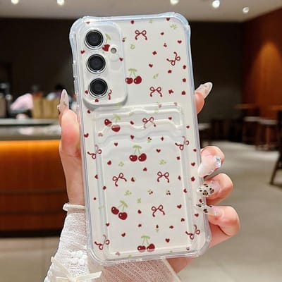 Kersenpatroon Kaarthouder Portemonnee Hoes Voor Samsung Galaxy S23 S24 FE S25 S22 Ultra A55 A35 A25 A15 A16 5G A56 A36 TPU Telefoonhoes For Samsung A16