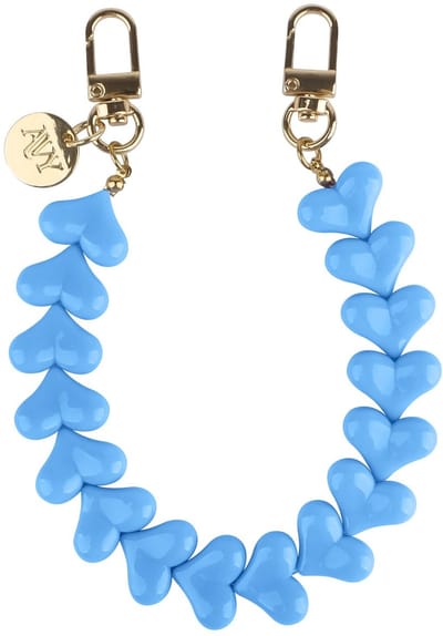 AVY Polsband Telefoonkoord | Cupid Blue | Kort Koord | Universeel voor alle Hoesjes | Geschikt voor iPhone, Samsung en meer | 30cm | Hartjes | Blauw