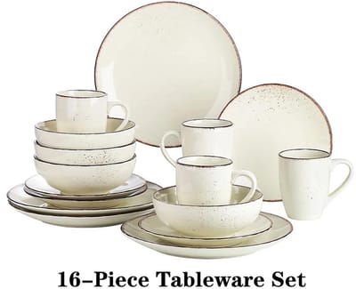 NaevaMi Serviesset - Keramisch Servies - Dinerborden - Dessertborden - Schalen - Koffiekopjes - Complete Tafelservies Set - Serviesset 4 Persoons - 16 stuks - Beige