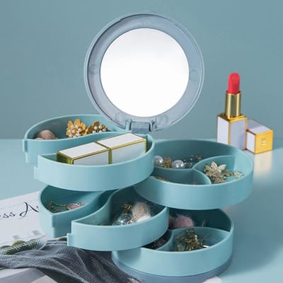 Roterende Sieradendoos Meerlaagse Cosmetische Spiegel voor Ring Ketting Oorbellen Sieraden Organizer Grote Capaciteit Stofvrije Opbergdoos