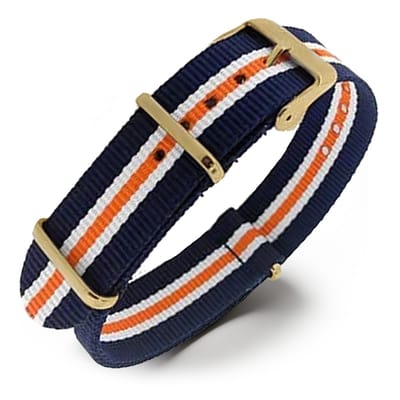 NATO Horlogeband G10 Military Nylon Strap - Heritage Blauw Wit Oranje -Goud Staal - 16mm