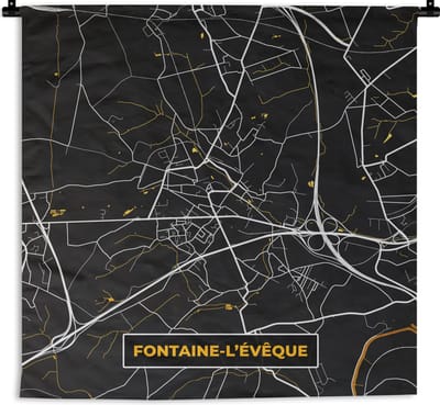 Wandkleed - Wanddoek - Fontaine-L'Évêque - Plattegrond - Goud - Kaart - Stadskaart - 180x180 cm - Wandtapijt