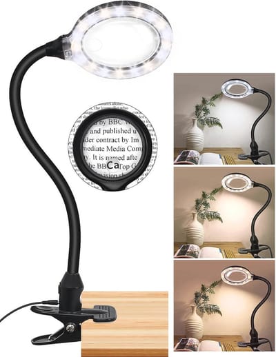 Vergrootglas met Licht en Klemstandaard - Dimbare LED Bureaulamp voor Nauwkeurig Werk