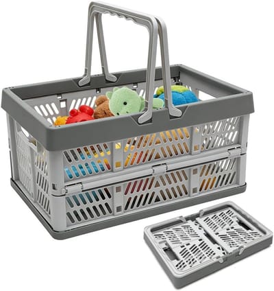 Opvouwbare boodschappenmand met handvat, ruimtebesparende klapkist voor thuis, keuken en badkamer, draagbare opbergdoos (38,5 x 25 x 20 cm)