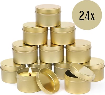 ZoeZo Kaarsenpotjes 24 stuks - Voorraadpot - Bewaarpot - Herbruikbare containers - Opslagpotten - Metalen gouden bakjes met deksel - Goud