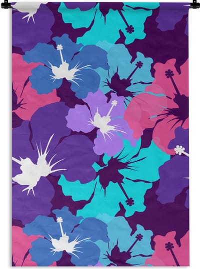 Wandkleed - Wanddoek - Tropisch - Bloemen - Hawaii - Patroon - 60x90 cm - Wandtapijt