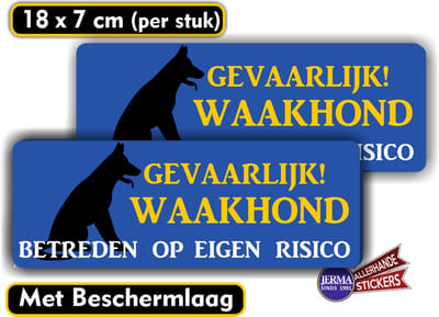 Jerma - Gevaarlijke waakhond - Sticker - set 2 st. - 18 x 7 cm - Weerbestendig - Zelfklevend - Vinyl
