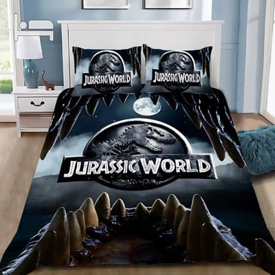 Heet J-Jurassic Dinosaurus Park Wereld Dekbedovertrek Kussensloop Dinosaurus Beddengoed Set Volwassen Jongen Meisje Slaapkamer Decoratie Enkel Dubbel EU Single(135*200cm)3pcs