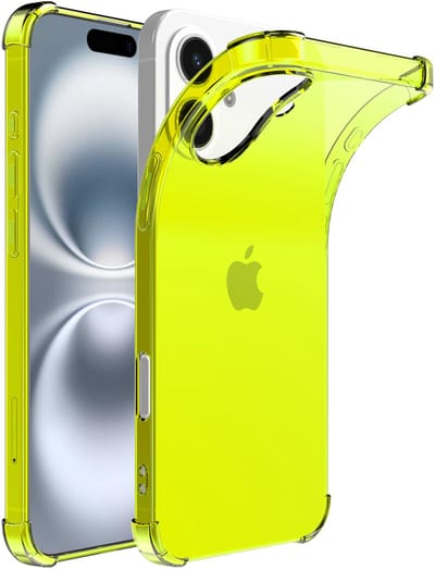 Smartphonica Telefoonhoesje Geschikt voor iPhone 16 Transparant Schokbestendig Siliconen Hoesje met Stootrand - Shockproof Back Cover Case - Neon Geel geschikt voor iPhone 16