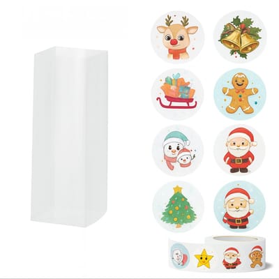 25x Uitdeelzakjes met Kerst | Blokbodem | 60 x 50 x 200 mm | Traktatiezakjes | Kinderfeestje | Cellofaanzakjes | Cadeauzakjes | Snoepzakjes | Plastic Zakjes | Uitdeelzakjes kinderen | Cadeauzakjes Kinderen | Verpakkingszakjes Uitdeelcadeaus |
