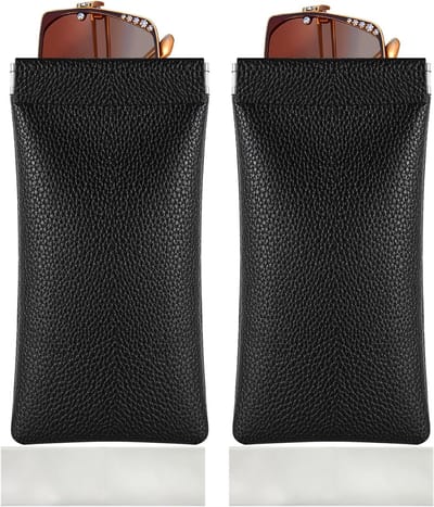 Set van 2 Draagbare Brilhoezen van Zacht PU Leer met Knijp Sluiting en Schoonmaakdoek voor Mannen en Vrouwen - Ideaal voor Reizen en Bescherming van Brillen