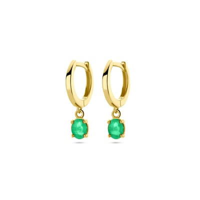 YO&NO Klapoorringen - smaragd - Dames - Sieraden - 14 Karaat goud
