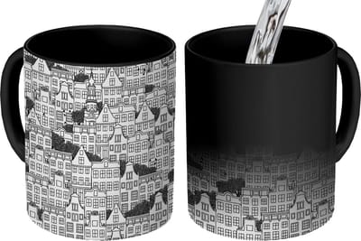 Magische Mok - Foto op Warmte Mokken - Koffiemok - Amsterdam - Grachtenpand - Zentangle - Magic Mok - Beker - 350 ML - Theemok