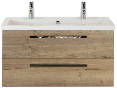 Seville Badmeubelset 100 cm - Natuur Eiken - Wastafel Djazz 2 Kraangaten