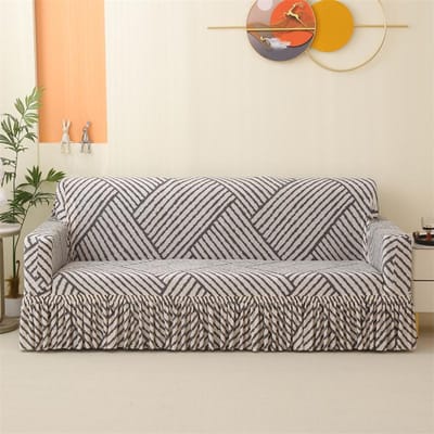 Housse de Canapé Élastique Imprimée avec Jupe pour Salon Housse de Canapé Modulaire Extensible Forme L Small white