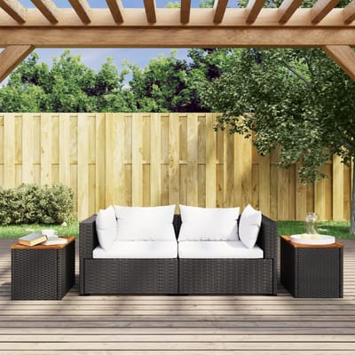 vidaXL - Tuinbijzettafels - 2 - st - 55x34x37 - cm - hout - poly - rattan - zwart