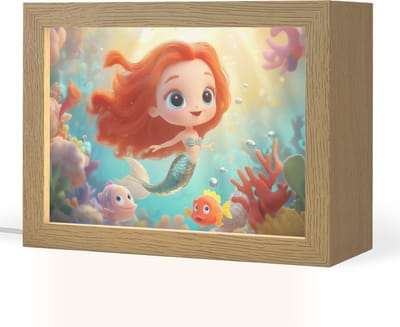 Nachtlampje 20x15 cm - Kinder lampje - Zeemeermin - Water - Vissen - Rood - Tafellamp kinderkamer - Slaapkamer lamp - Bedlamp kinderen - Kinderlampje stopcontact - Wandlamp babykamer - Nachtlampjes