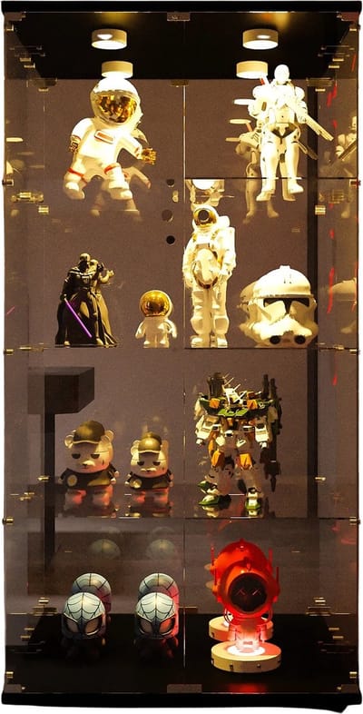 Glazen Vitrinekast - Verzamelvitrine Kast - Verzamelstukken Tonen - Met Spiegel Effect - 164 x 80 x 36 cm - Zwart