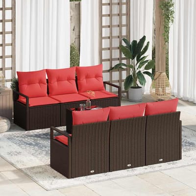 vidaXL Bankstel 7 st 6-Aantal zitplaatsen Bruin en Rood poly rattan