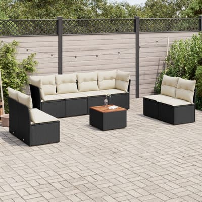vidaXL - 9-delige - Loungeset - met - kussens - poly - rattan - zwart