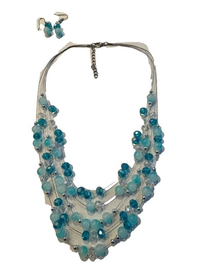 Petra's Sieradenwereld - Mooie turquoise handgemaakte laagjesketting met bijpassende oorbellen (1066)