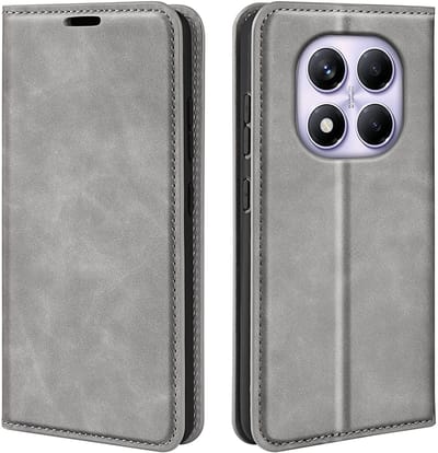 MobyDefend Hoesje - Geschikt voor Xiaomi Redmi Note 14 Pro 4G - Luxe Wallet Bookcase (Magnetische Sluiting) - Grijs