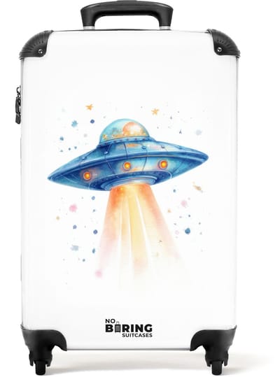 NoBoringSuitcases.com - Koffer - Blauwe ufo die opstijgd - Past binnen 55x40x20 cm en 55x35x25 cm - Trolley handbagage - Valiezen met wieltjes volwassenen - Reiskoffer op wielen - Rolkoffer lichtgewicht