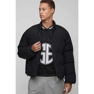 Tall Mono Padded Oversized Bomber Jacket | Black | Size Medium