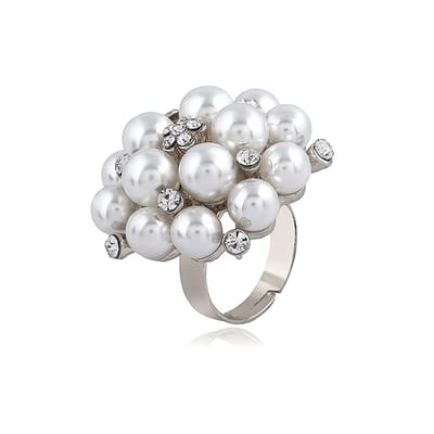 JHUBERS- Trouwring Vintage - CZ Kristal/Parel - Verstelbare Band - Hypoallergeen - Comfortabele Pasvorm - Ideaal Cadeau - Sieraad