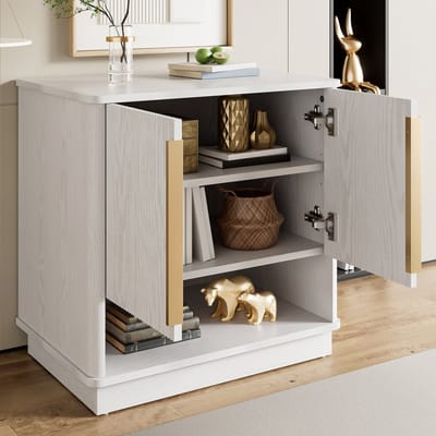 MODENUIT Schoenenkast - 2 Deuren En Open Vak Voor Hal En Slaapkamer - MDF In Wit Met Houtstructuur - 60x40x61 Cm