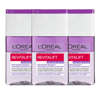 6x L'Oréal Revitalift Volumegevende Make-up Remover - 125 ml - Oog & Lip - Met hyaluronzuur en arginine