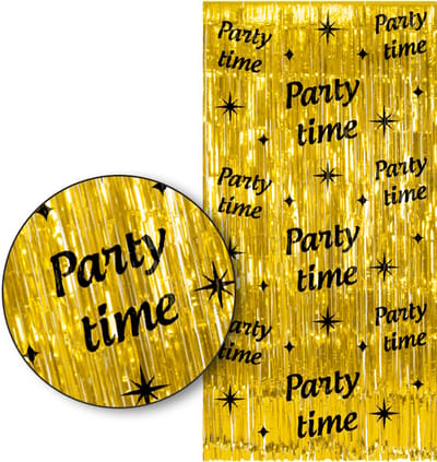 LUQ – Party Time Franjes Gordijn – Goud & Zwart Tinsel Curtain 2x1 m – Luxe feestdecoratie voor feestje/party.