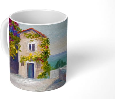 Mok - Koffiemok - Schilderij - Huis - Olieverf - Dorp - Mokken - 350 ML - Beker - Koffiemokken - Theemok